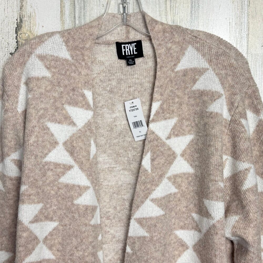 Frye The Cozy Cardigan Open Front Tan and White Western Nordic Pattern Cardigan - Picture 6 of 10